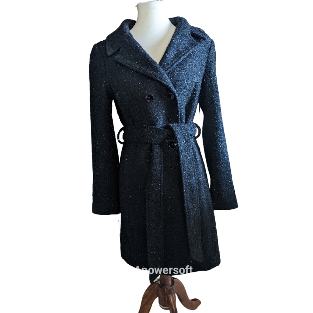 Apt. 9 Black Coat Jacket Wool Blend Sparkle Winter 8